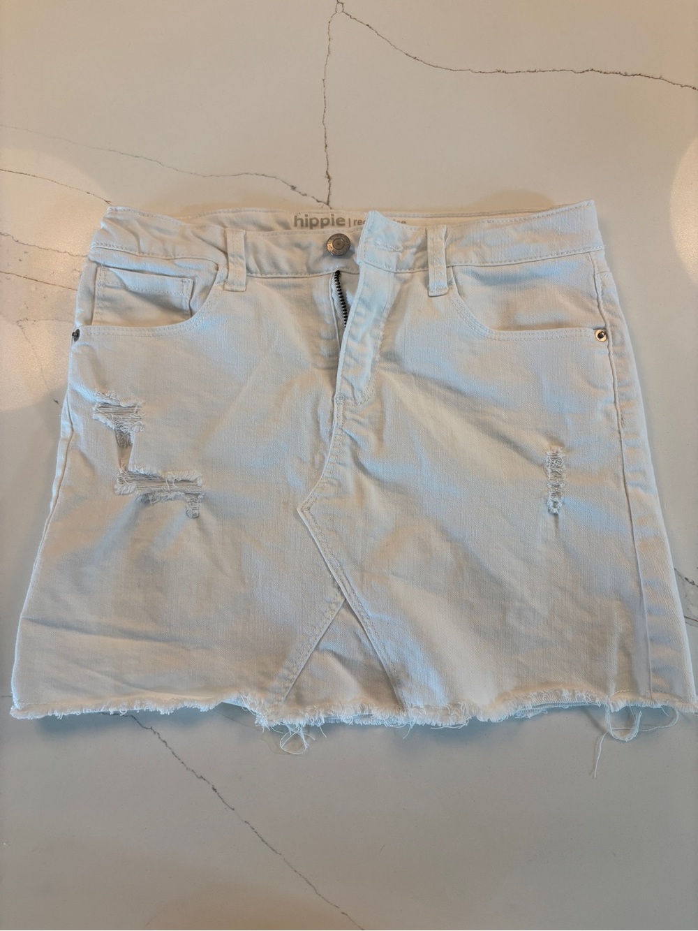 Hippie Rose White Distressed Denim Mini Skirt